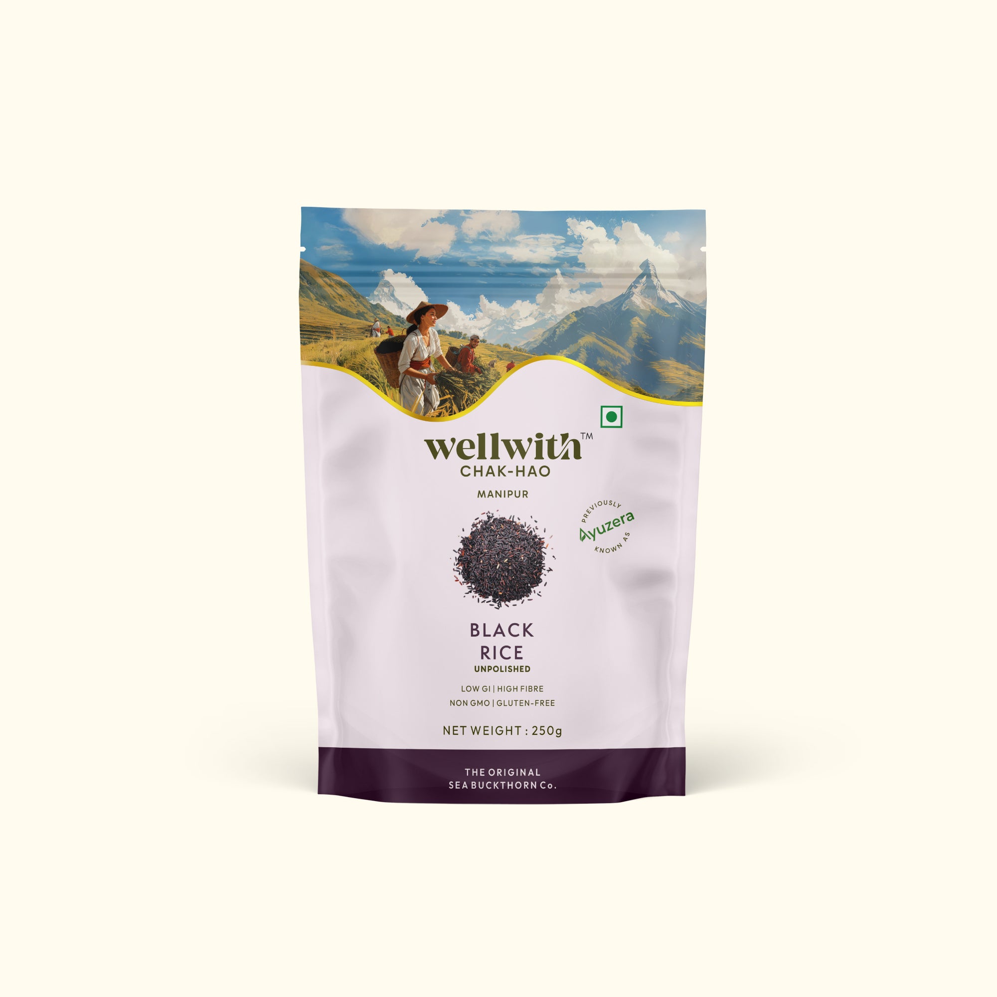 Wellwith black rice packaging with white background
