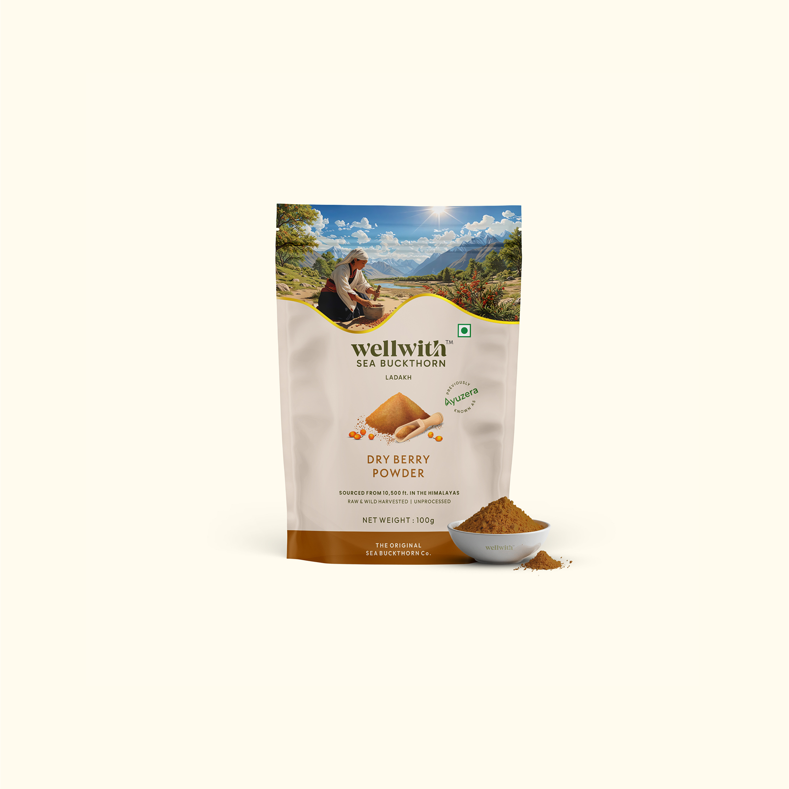 Wellwith sea buckthorn dry berry powder packaging.