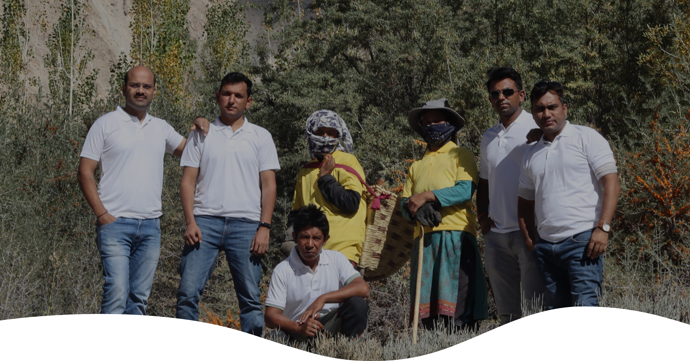 Wellwith's directors standing with local farmer of ladakh