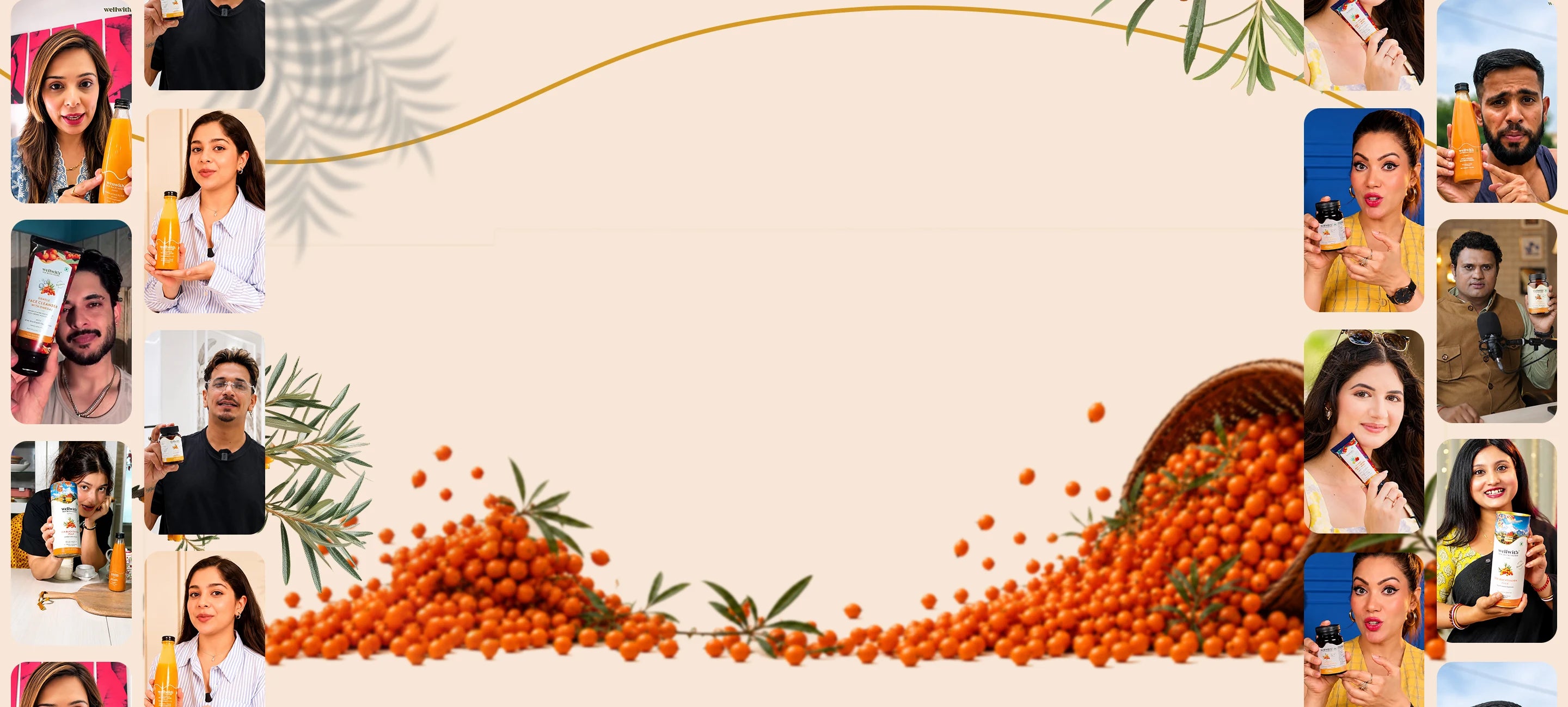 Collage of people with wellwith sea buckthorn products