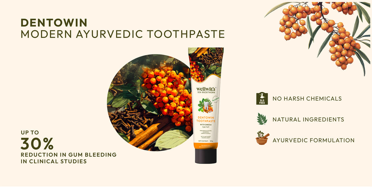 dentowin modern ayurvedic toothpaste with sea buckthorn oil.