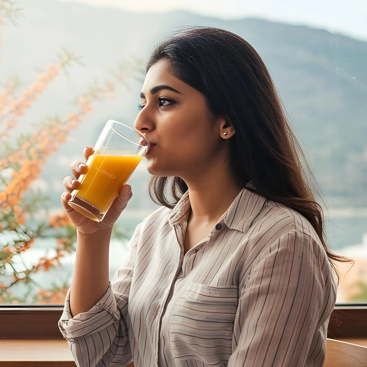 women drinking wellwith sea buckthorn juice