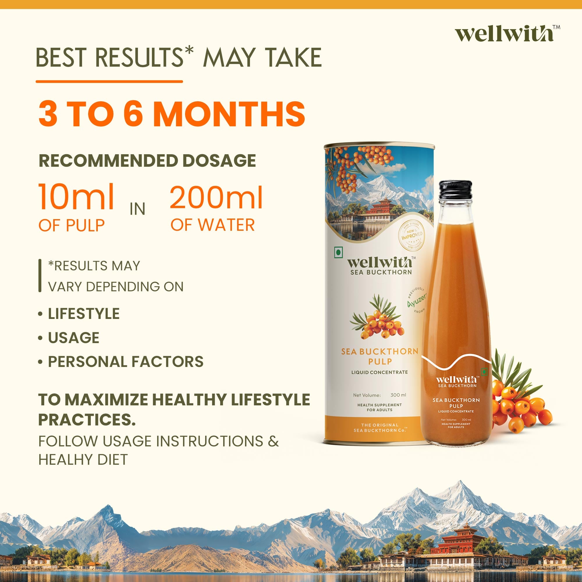 Sea Buckthorn Juice (Pulp) 300ml | For Skin, Immunity & Gut
