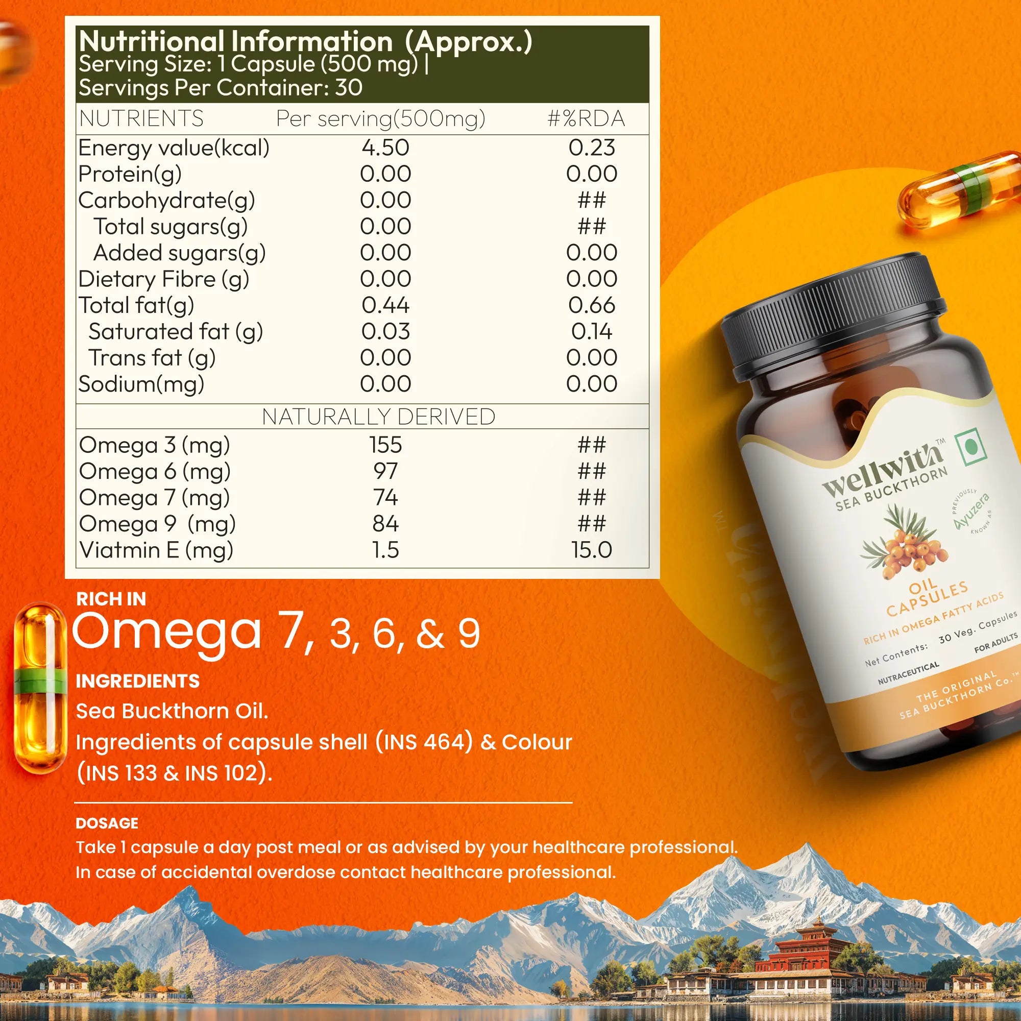 Omega 7 Sea Buckthorn Oil Capsules | For Skin, Gut And Heart Health