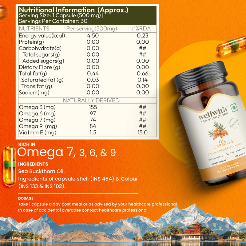 Omega 7 Sea Buckthorn Oil Capsules | For Skin, Gut And Heart Health