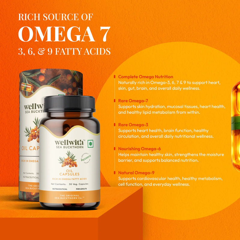 Omega 7 Sea Buckthorn Oil Capsules | For Skin, Gut And Heart Health