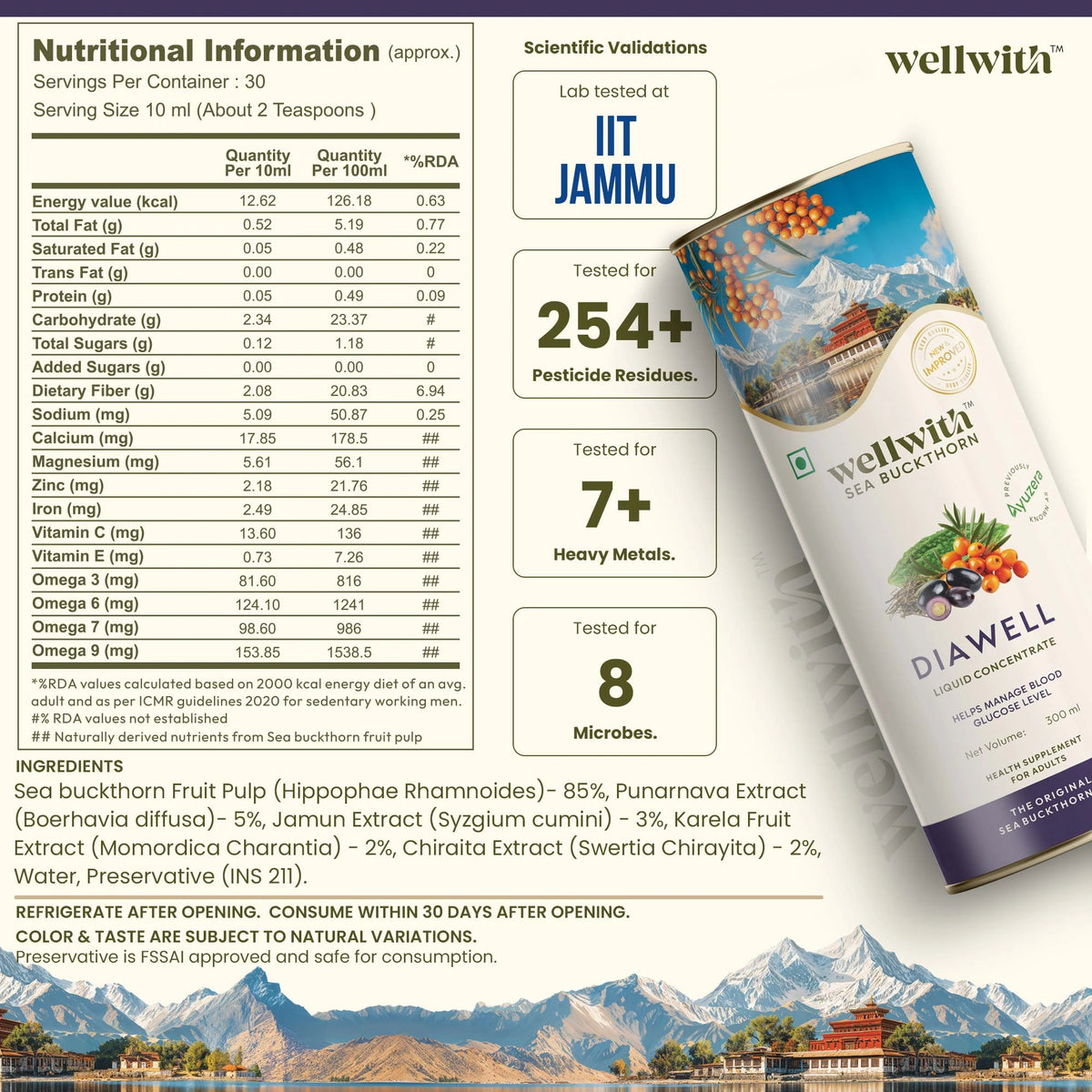 diawell diabetic care juice's nutritional information