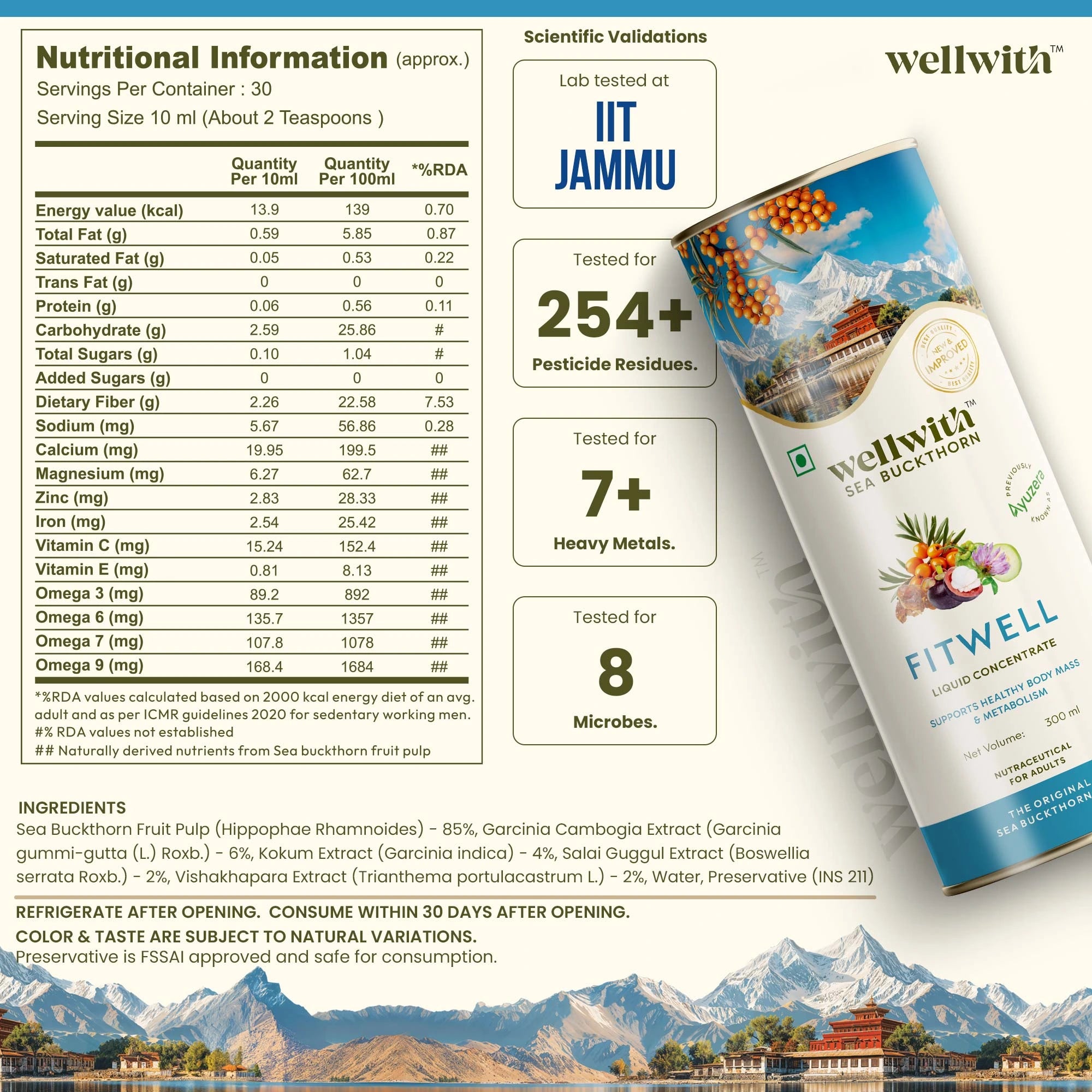 Nutritional information of wellwith fitwell juice