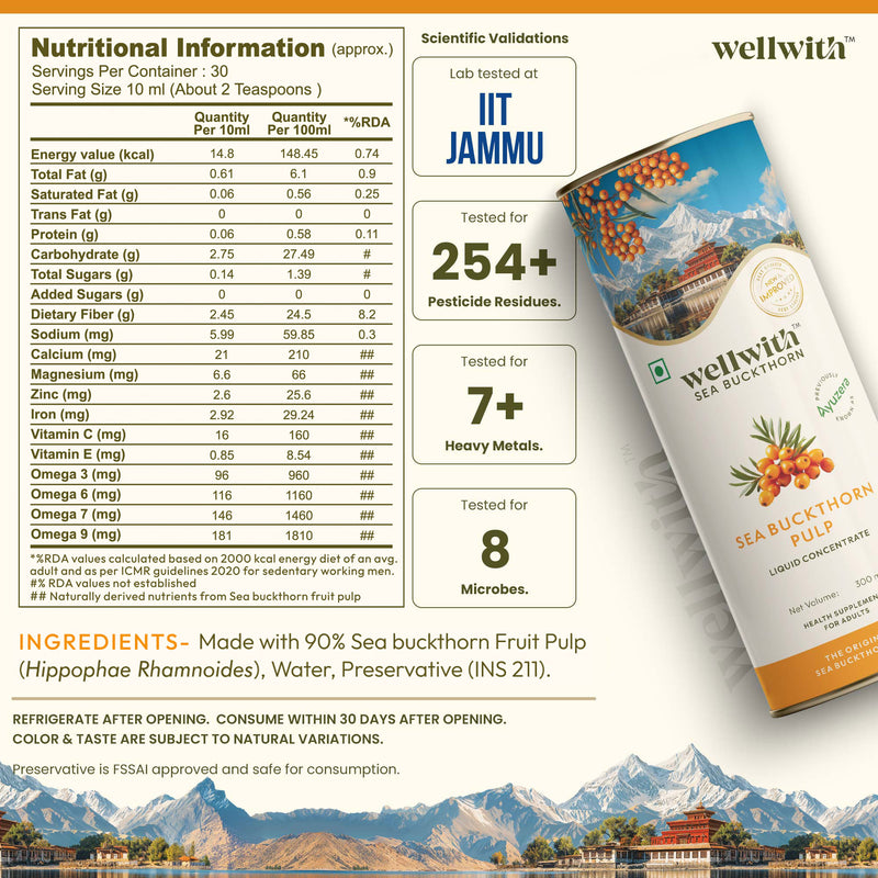 Sea Buckthorn Juice (Pulp) 300ml | For Skin, Immunity & Gut Health