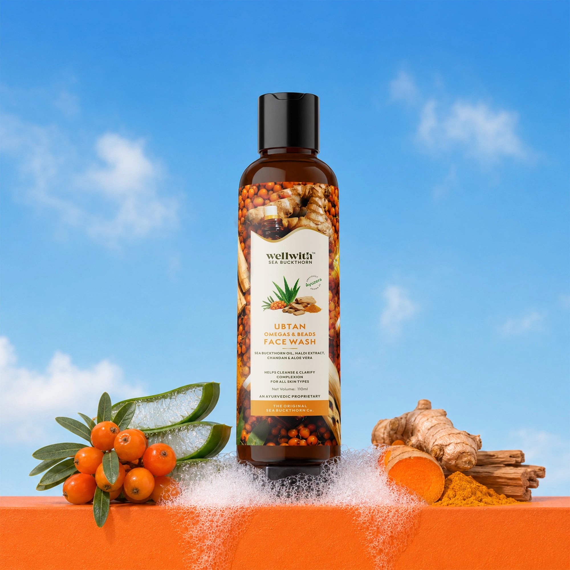 wellwith haldi ubtan face wash with omega 7 and sea buckthorn oil